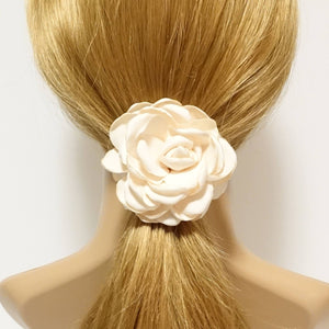 veryshine.com Ponytail holders Cream white Discolored Petal Wild Rose Flower Hair Elastic Ponytail Holder Women Hair Accessory