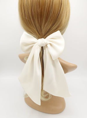 veryshine.com Ponytail holders Cream white glossy satin bow knot long tail hair tie solid color ponytail holder women hair elastic