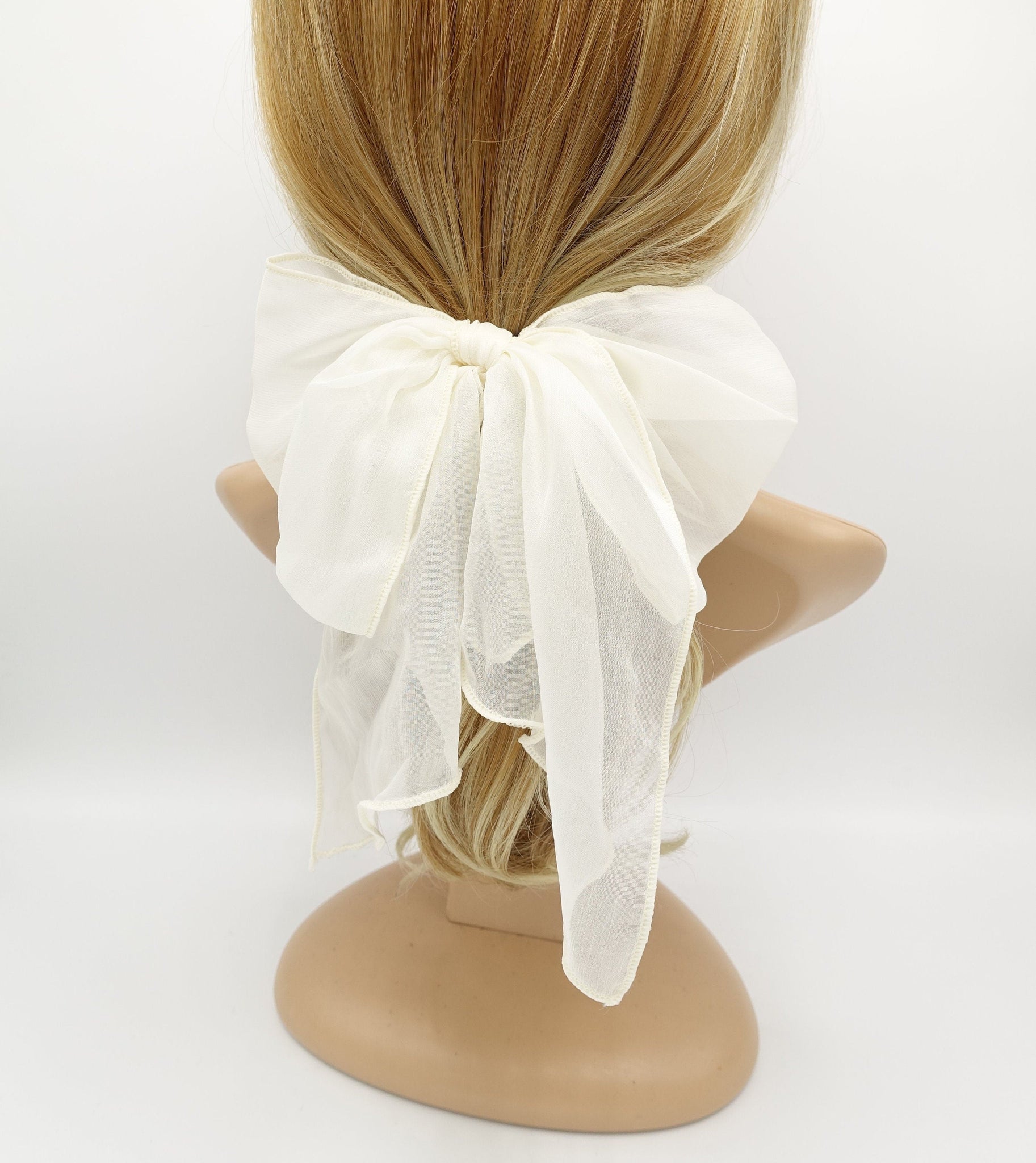 veryshine.com Ponytail holders Cream white silky chiffon bow knot hair elastic women ponytail holder hair tie