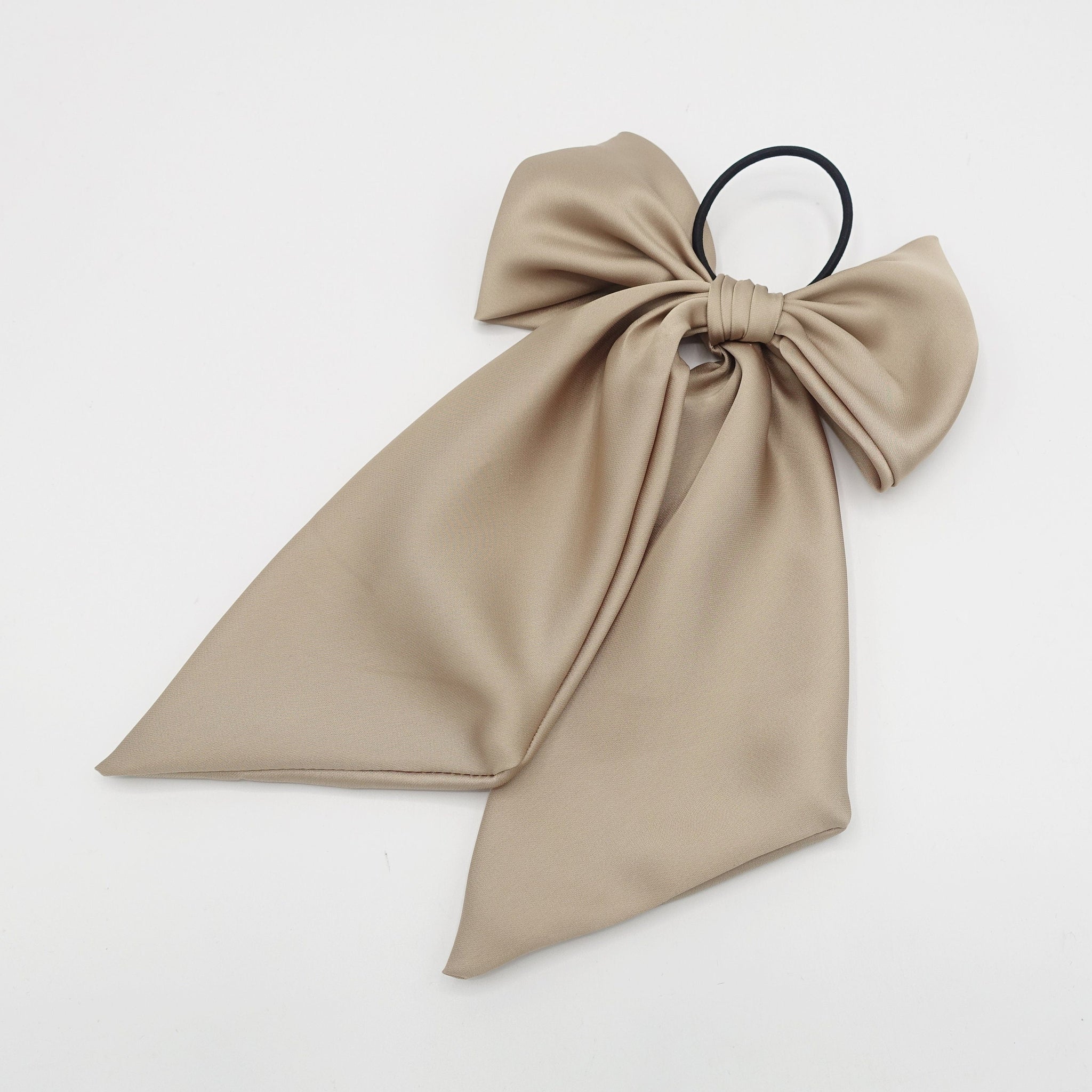 veryshine.com Ponytail holders glossy satin bow knot long tail hair tie solid color ponytail holder women hair elastic