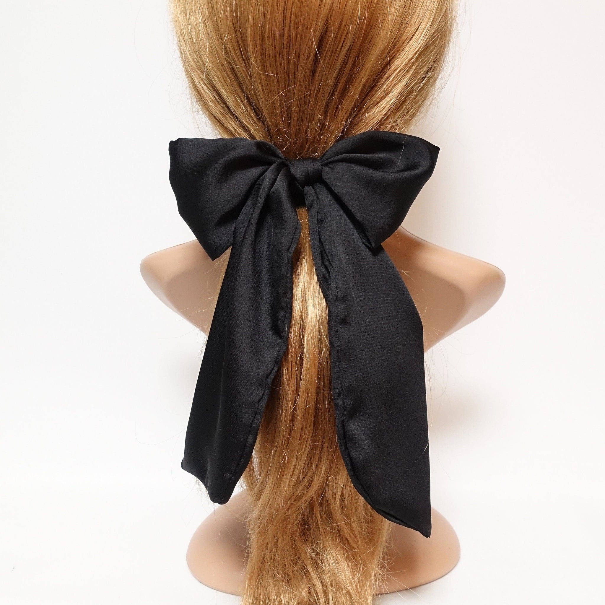 veryshine.com Ponytail holders glossy satin bow knot long tail hair tie solid color ponytail holder women hair elastic