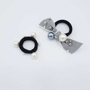 veryshine.com Ponytail holders Gray a set of pearl decorated bow knot ponytail holders hair elastic
