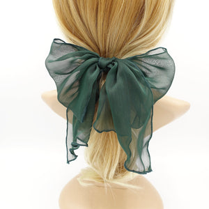 veryshine.com Ponytail holders Green silky chiffon bow knot hair elastic women ponytail holder hair tie