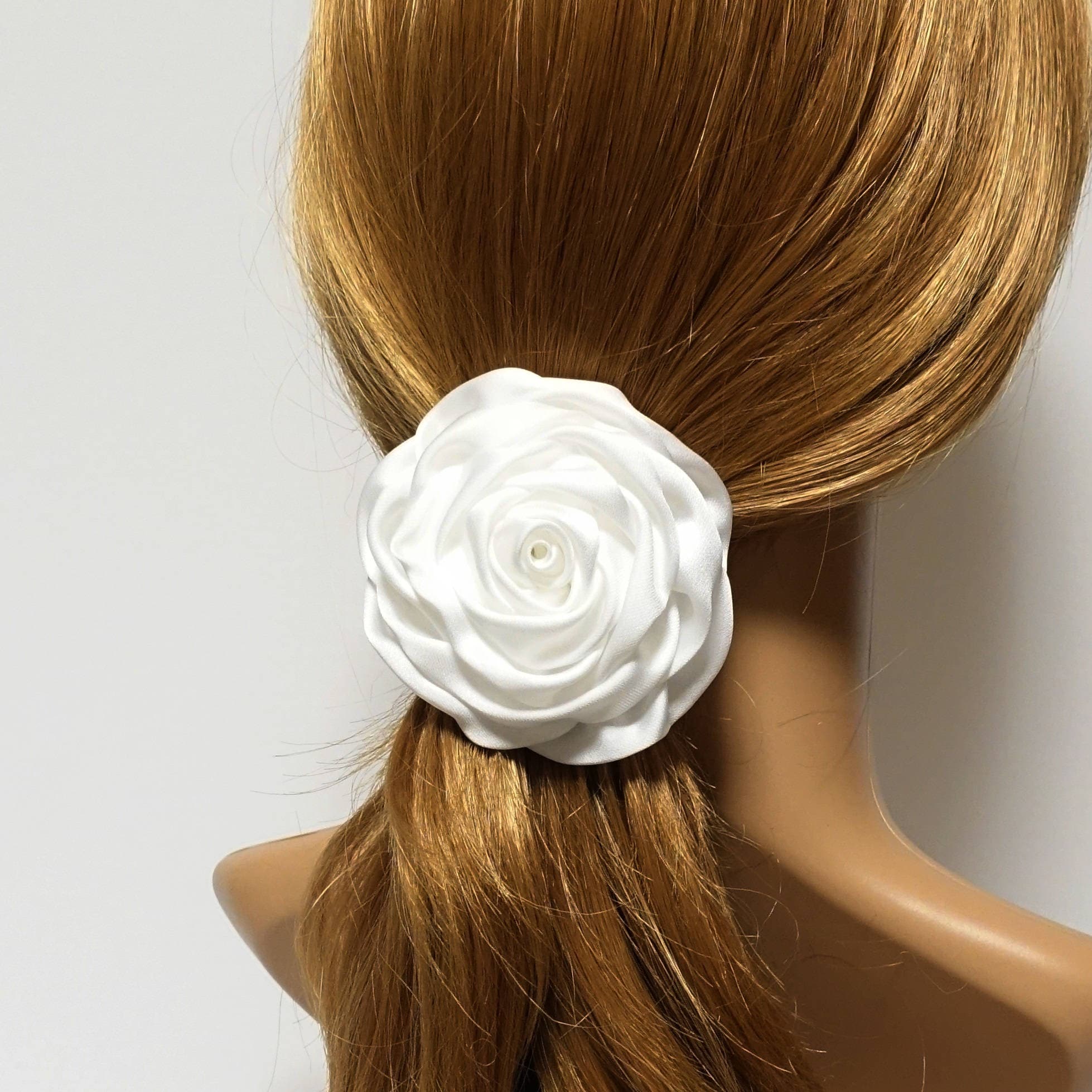 veryshine.com Ponytail holders Handmade Satin Fabric Simple Rose Elastic Band Ponytail Holder Women hair accessories