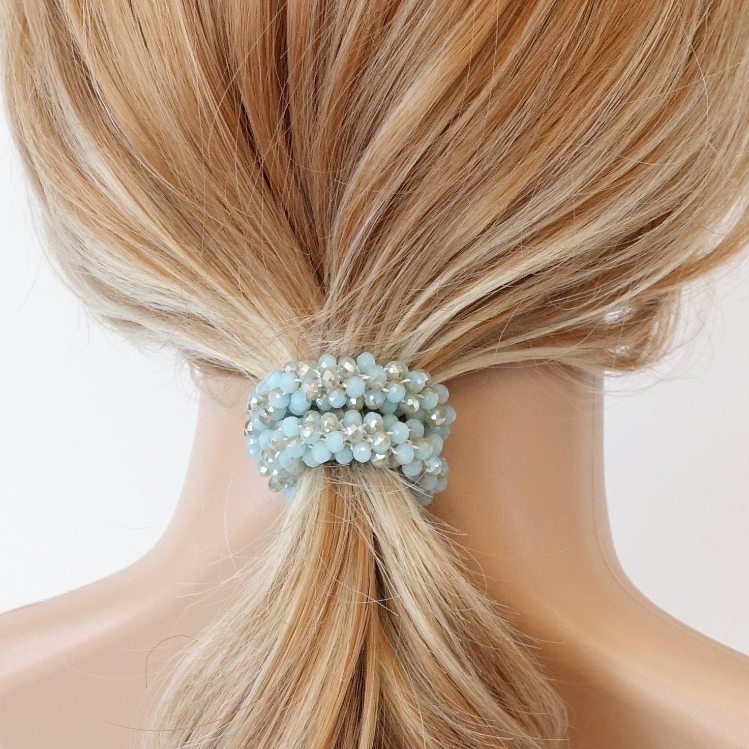veryshine.com Ponytail holders Jade crystal glass beaded 2 tone hair elastic pony tail holder dazzling hair ties