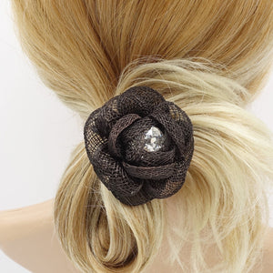 veryshine.com Ponytail holders jute camelia hair tie flower ponytail holder