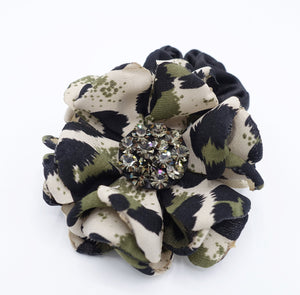 veryshine.com Ponytail holders Khaki green leopard petal flower hair elastic rhinestone embellished flower ponytail holder