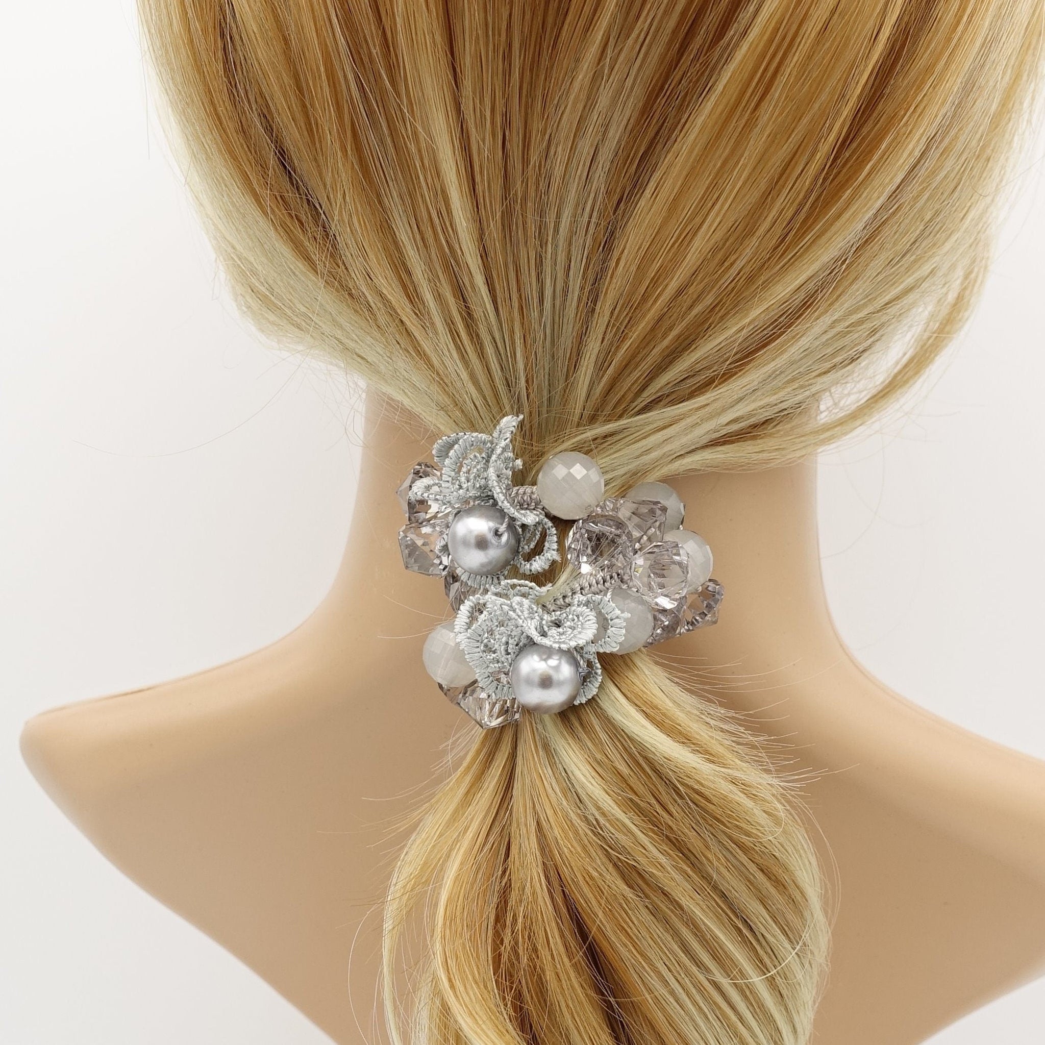 veryshine.com Ponytail holders lace acrylic ball beaded hair elastic ponytail holder women hair accessory