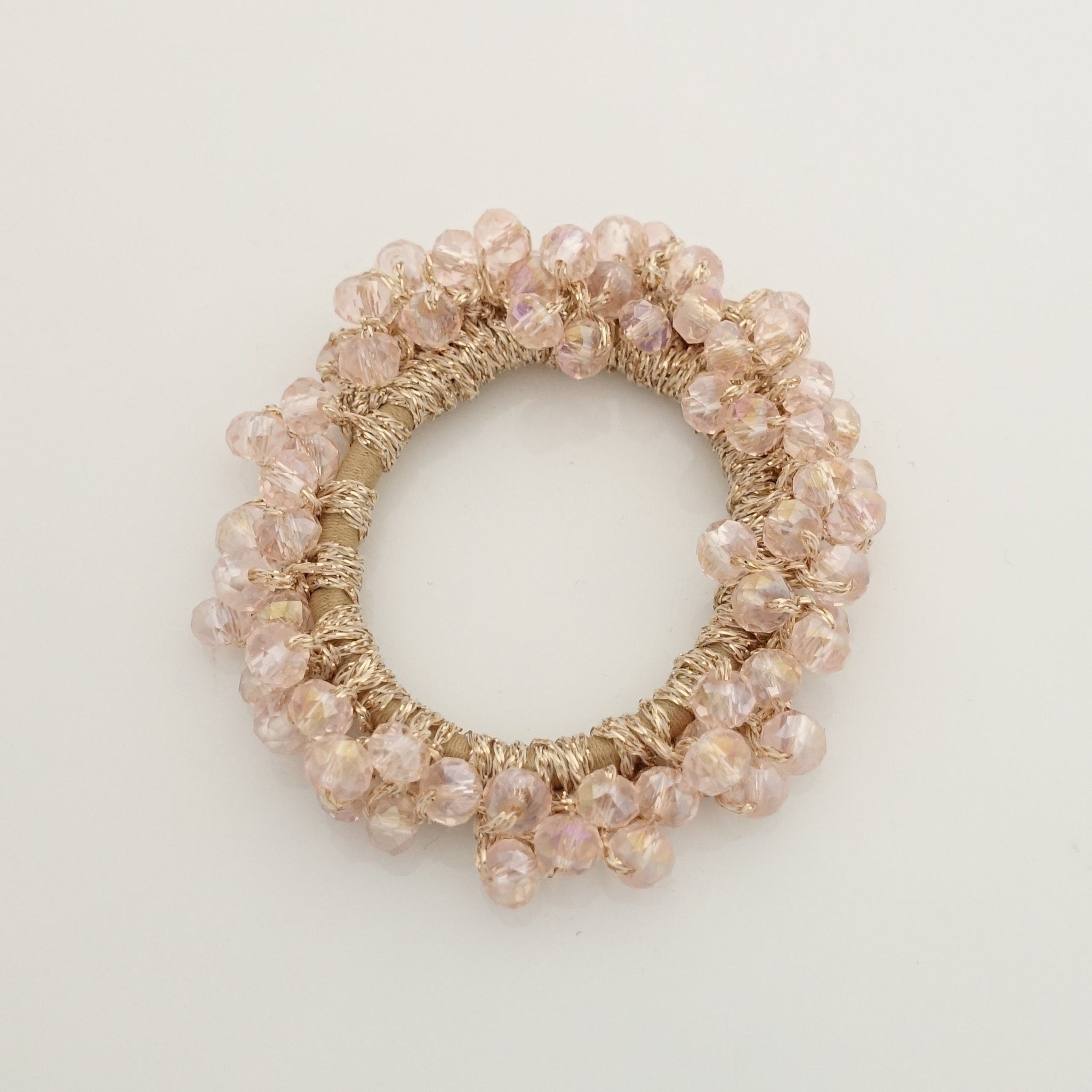 veryshine.com Ponytail holders Light pink glass beads beaded hair elastic ponytail holder women scrunchies