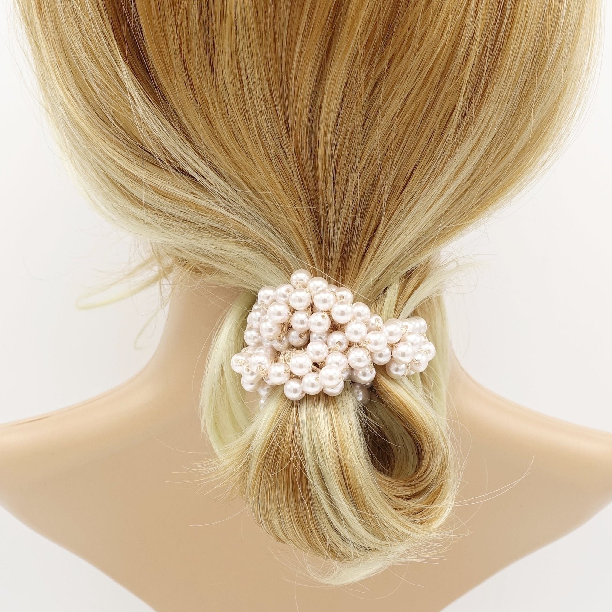veryshine.com Ponytail holders Light pink sleek ball decorated ponytail holder beaded hair tie scrunchies women hair accessories