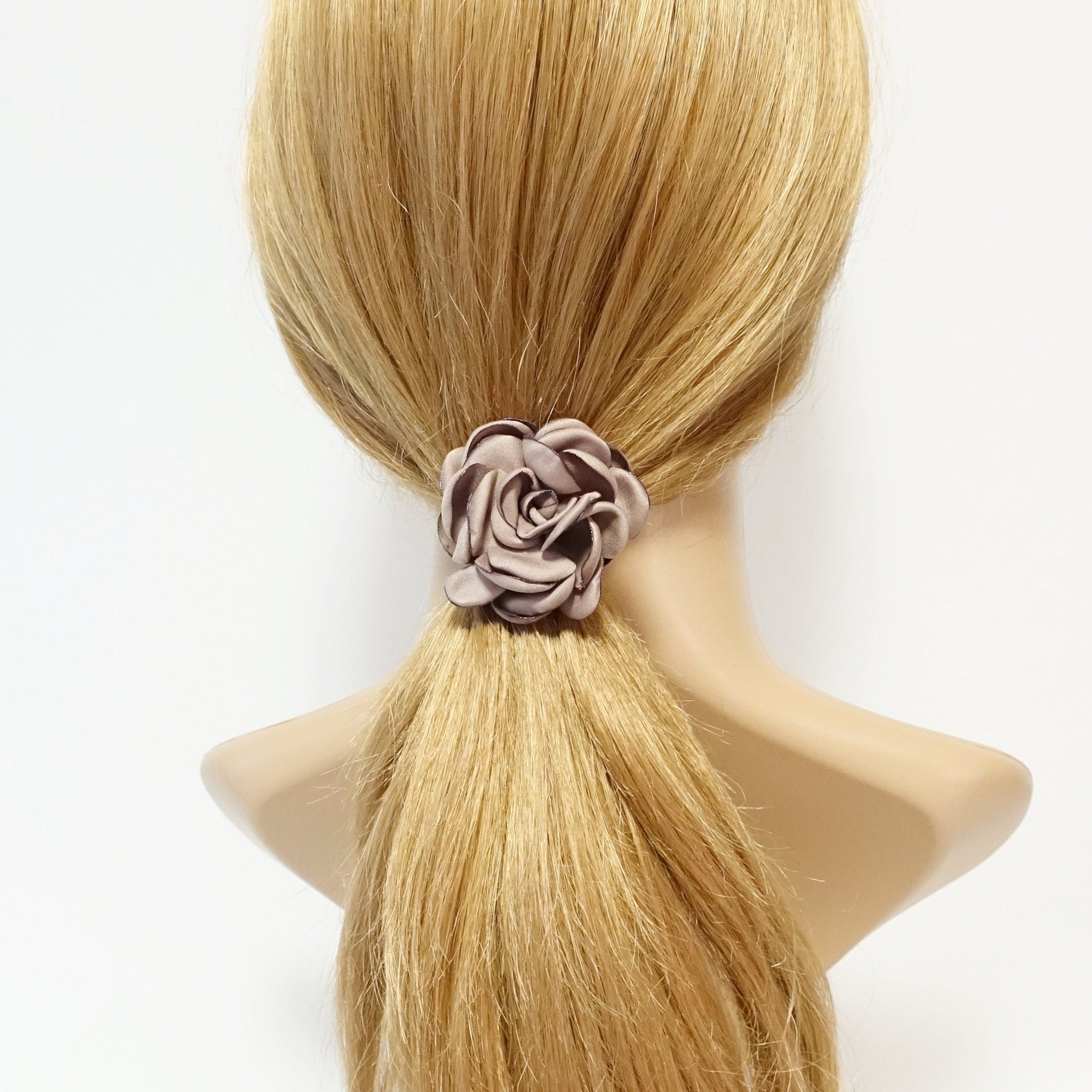 veryshine.com Ponytail holders Mocca beige Handmade flower ponytail holder Simple Wild Rose Flower Elastic Ponytail Holder Women Hair Accessories