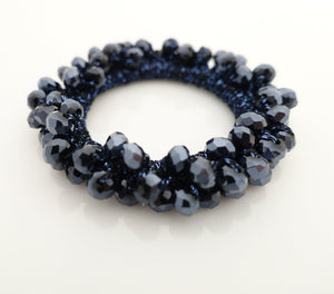 veryshine.com Ponytail holders Navy glass beads beaded hair elastic ponytail holder women scrunchies