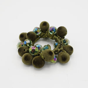 veryshine.com Ponytail holders Olive green velvet  ball beaded mini disco ball hair elastic ponytail holder