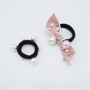 veryshine.com Ponytail holders Pink a set of pearl decorated bow knot ponytail holders hair elastic