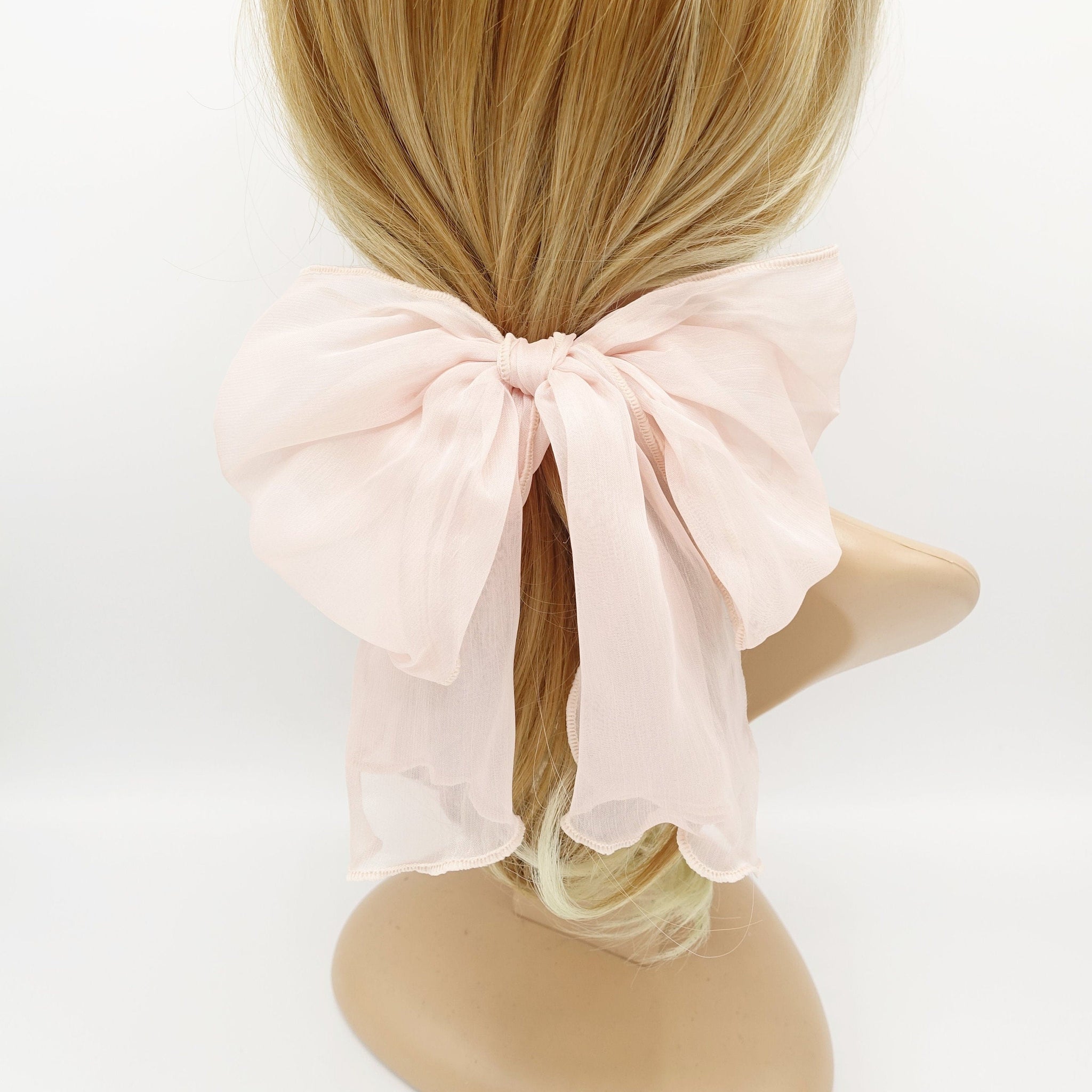 veryshine.com Ponytail holders Pink silky chiffon bow knot hair elastic women ponytail holder hair tie