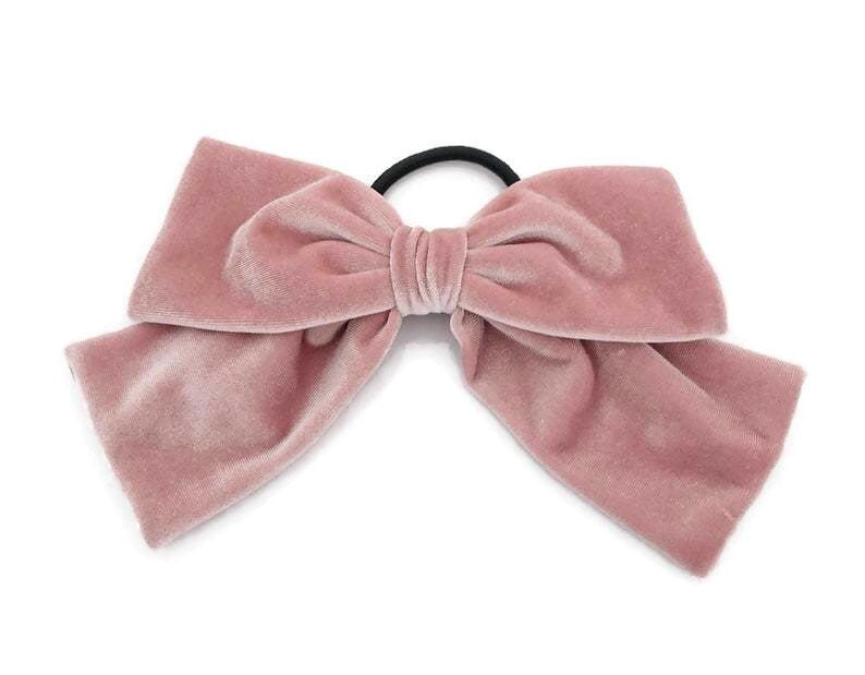 veryshine.com Ponytail holders Pink velvet drape hair bow ponytail holder basic floppy style bow elastic hair ties women hair accessory