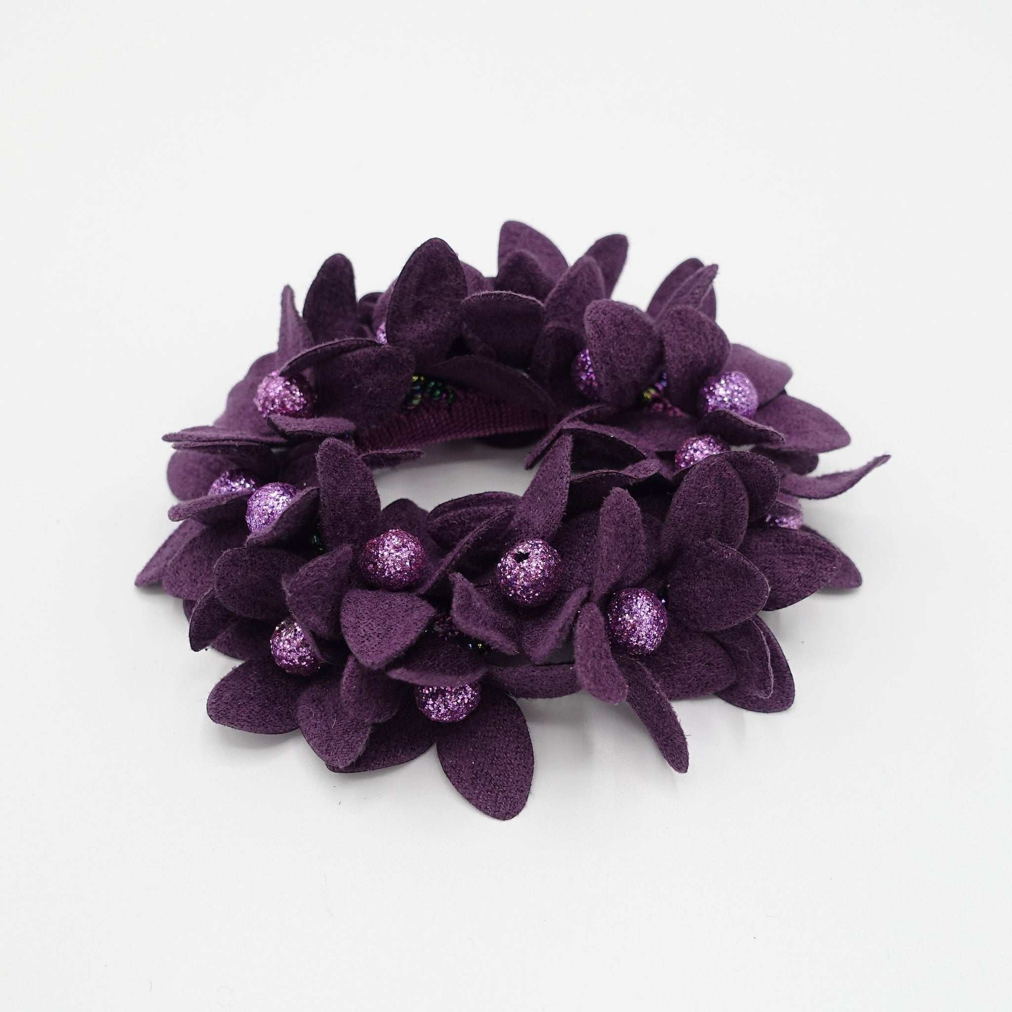 veryshine.com Ponytail holders Purple suede petal flower sparking ball embellished hair elastic ponytail holder
