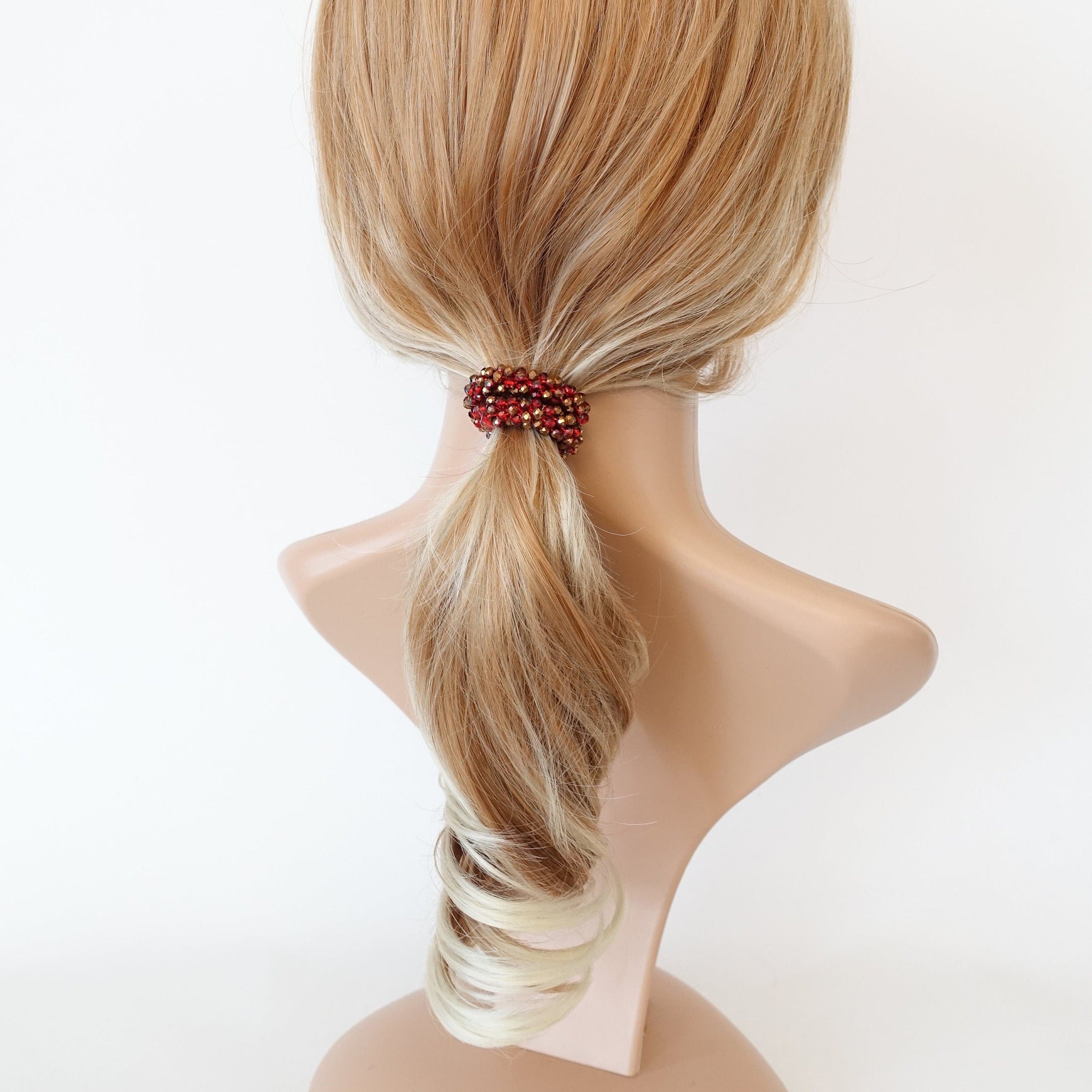 veryshine.com Ponytail holders Red crystal glass beaded 2 tone hair elastic pony tail holder dazzling hair ties