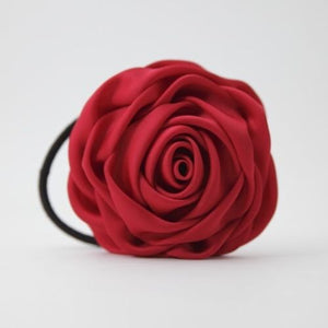 veryshine.com Ponytail holders Red Handmade Satin Fabric Simple Rose Elastic Band Ponytail Holder Women hair accessories