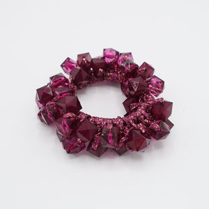 veryshine.com Ponytail holders Red wine acrylic polyhedron beaded hair elastic ponytail holder women hair accessories
