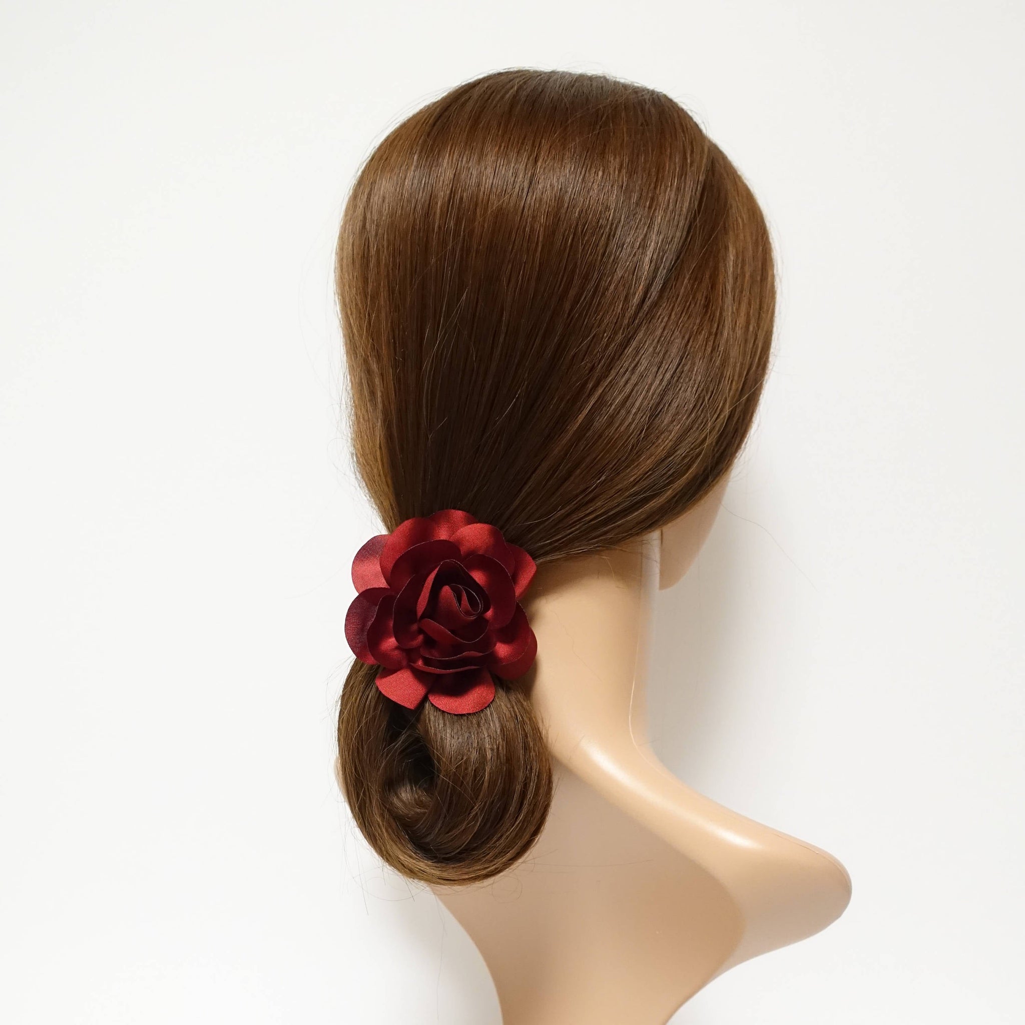 veryshine.com Ponytail holders Red wine Handmade Mini Flower Hair Elastic Ponytail Holder Women Flower Hair Accessory