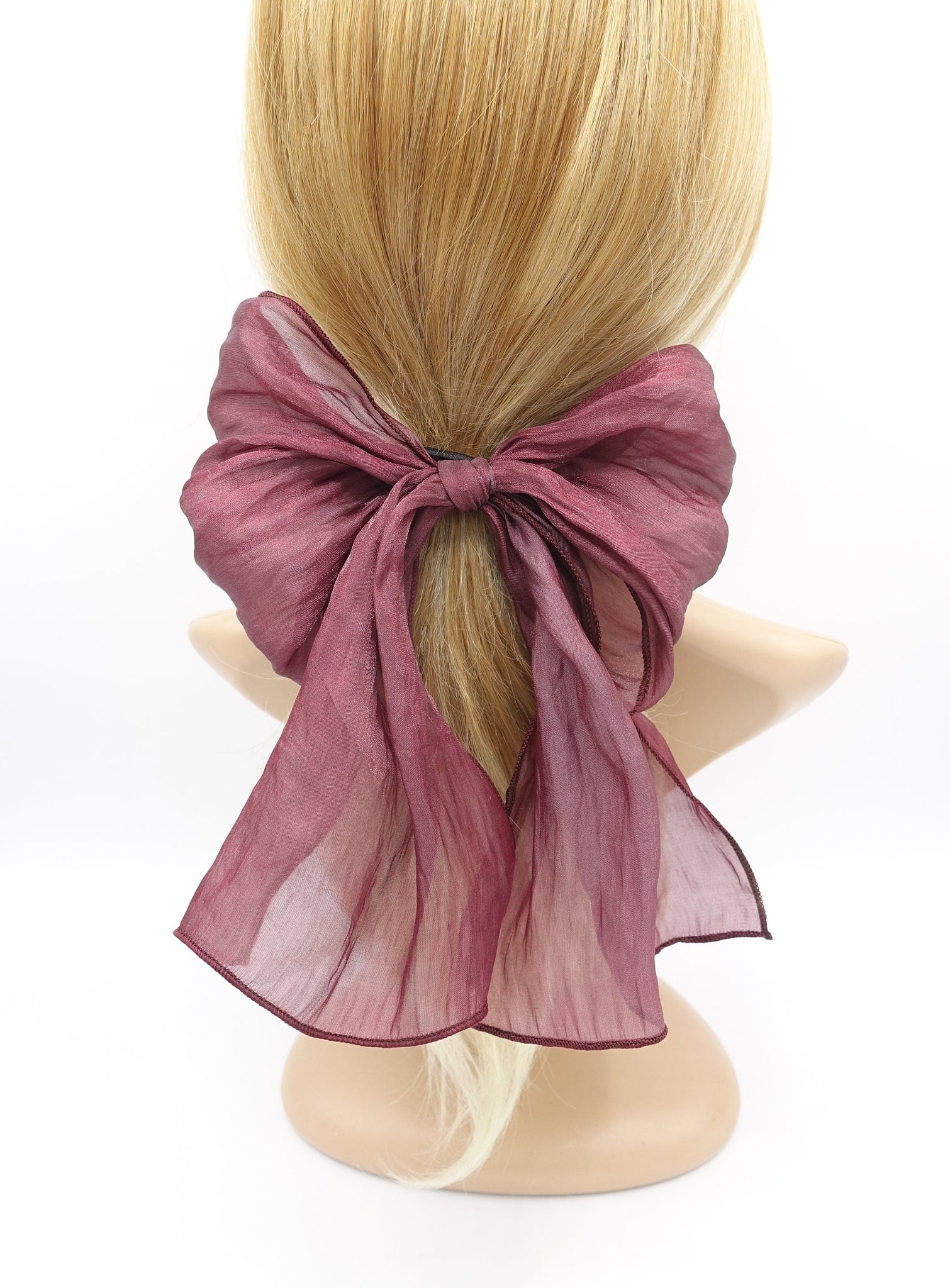 veryshine.com Ponytail holders Red wine linen glam hair bows elastic hair tie ponytail holder