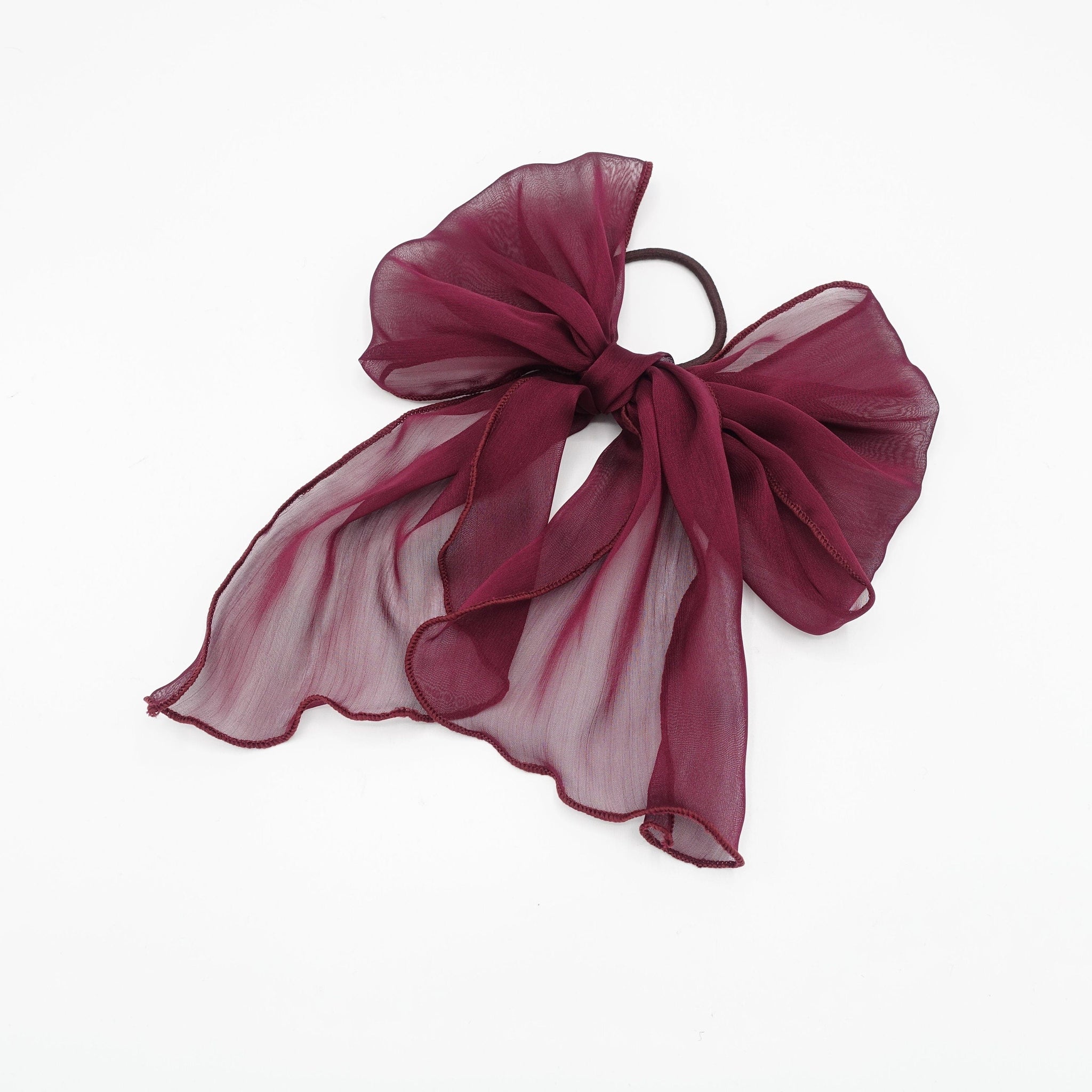 veryshine.com Ponytail holders Red wine silky chiffon bow knot hair elastic women ponytail holder hair tie