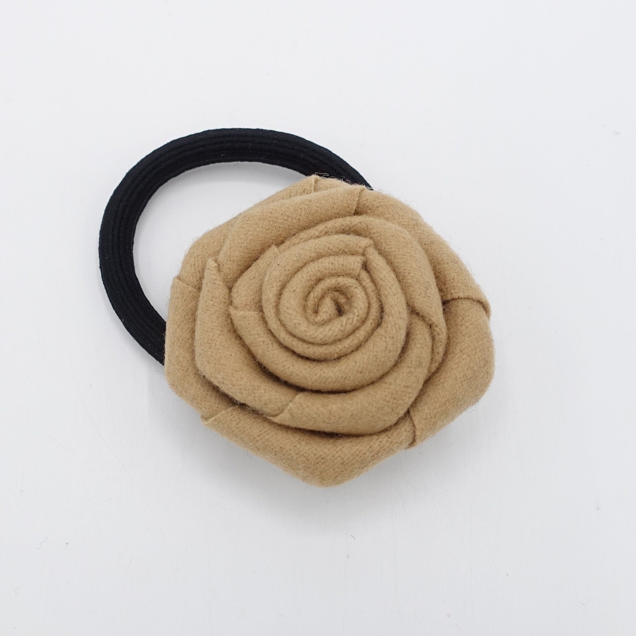 veryshine.com Ponytail holders Tan woolen flower hair tie ponytail holder
