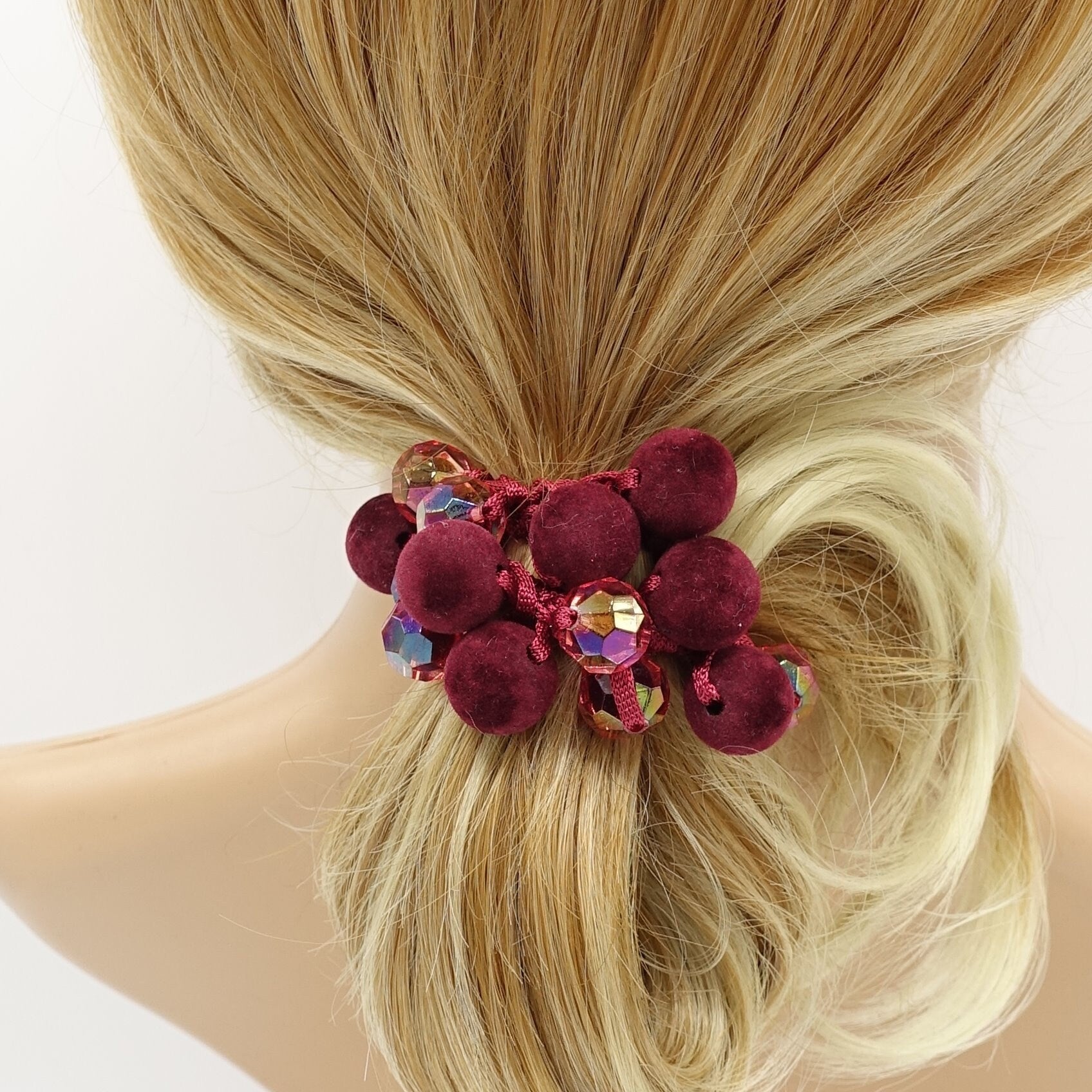 veryshine.com Ponytail holders velvet  ball beaded mini disco ball hair elastic ponytail holder