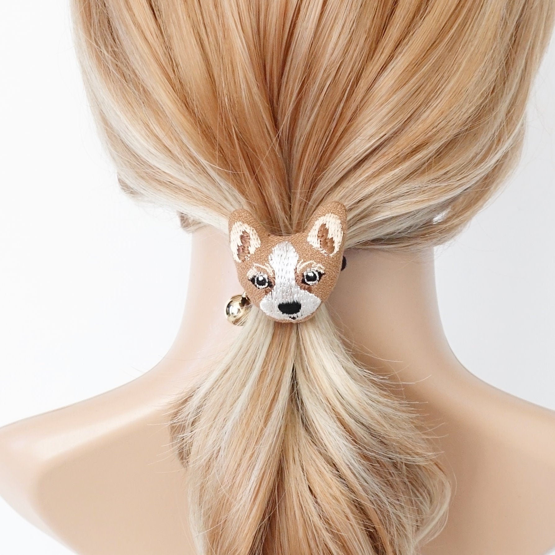 veryshine.com Ponytail holders Welsh corgi pet dog embroidery hair elastic companion character ponytail holder cuter  hair ties