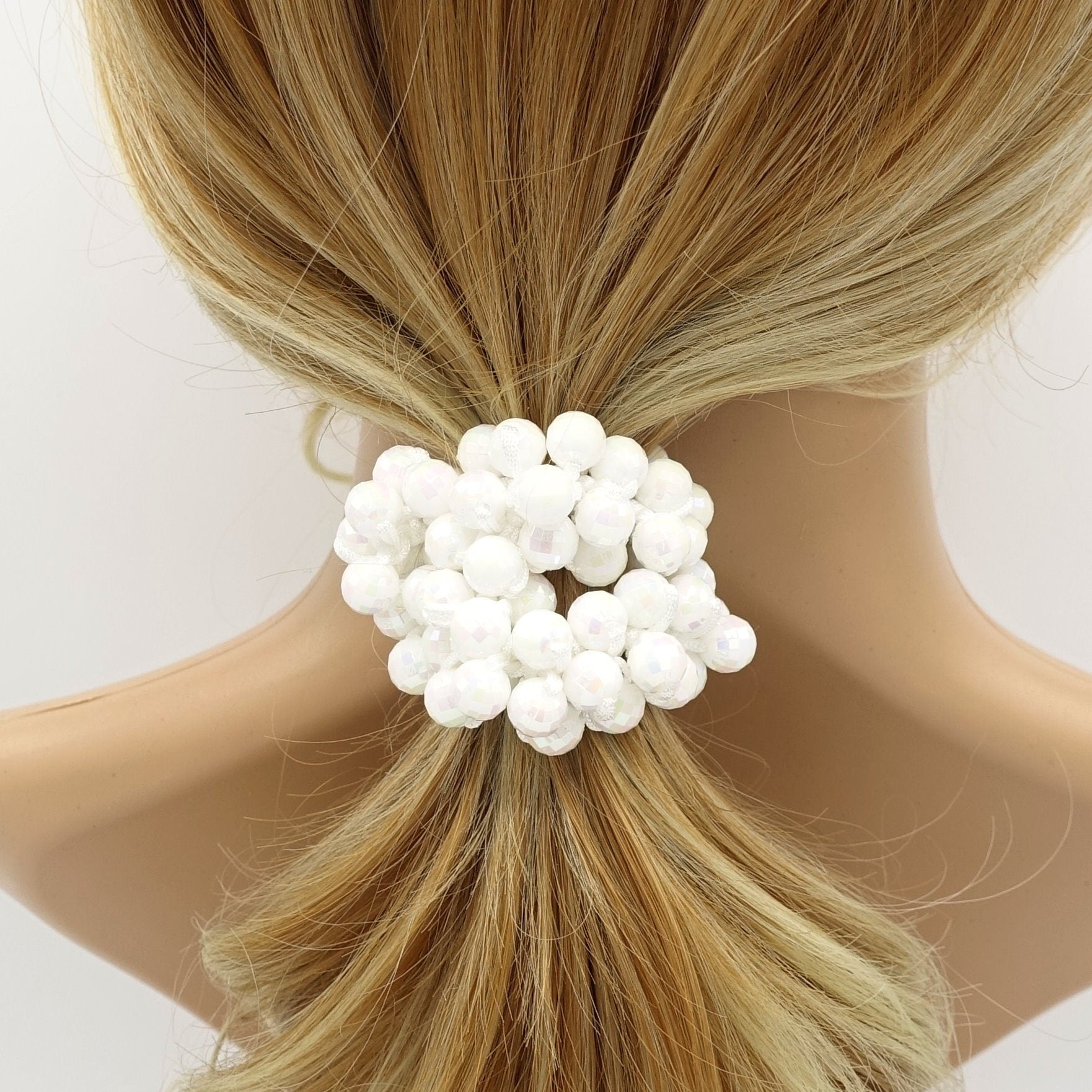 veryshine.com Ponytail holders White disco ball beaded hair elastic sleek ball ball decorated  ponytail holder women hair accessories