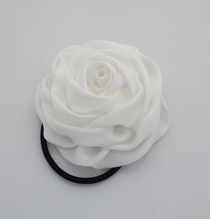 veryshine.com Ponytail holders White Handmade Satin Fabric Simple Rose Elastic Band Ponytail Holder Women hair accessories