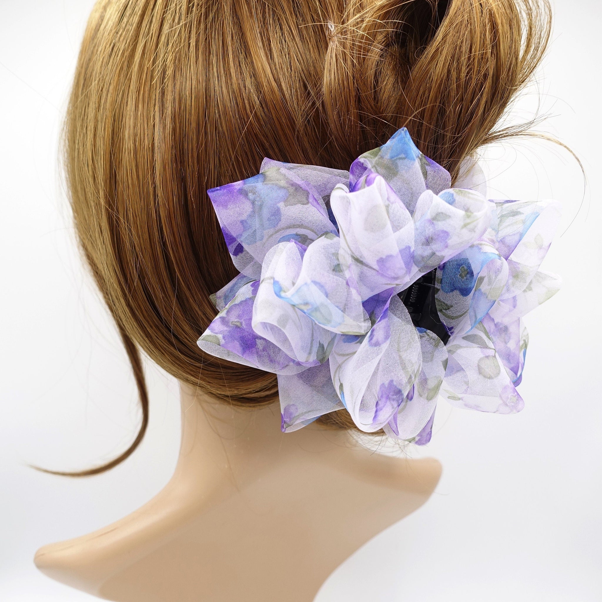 veryshine.com Purple organza loop petal hair claw floral print hair clamp updo hair accessory for women