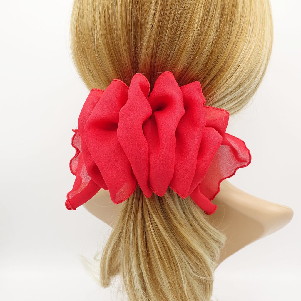 veryshine.com Red chiffon ruffle flower hair barrette woman hair accessory