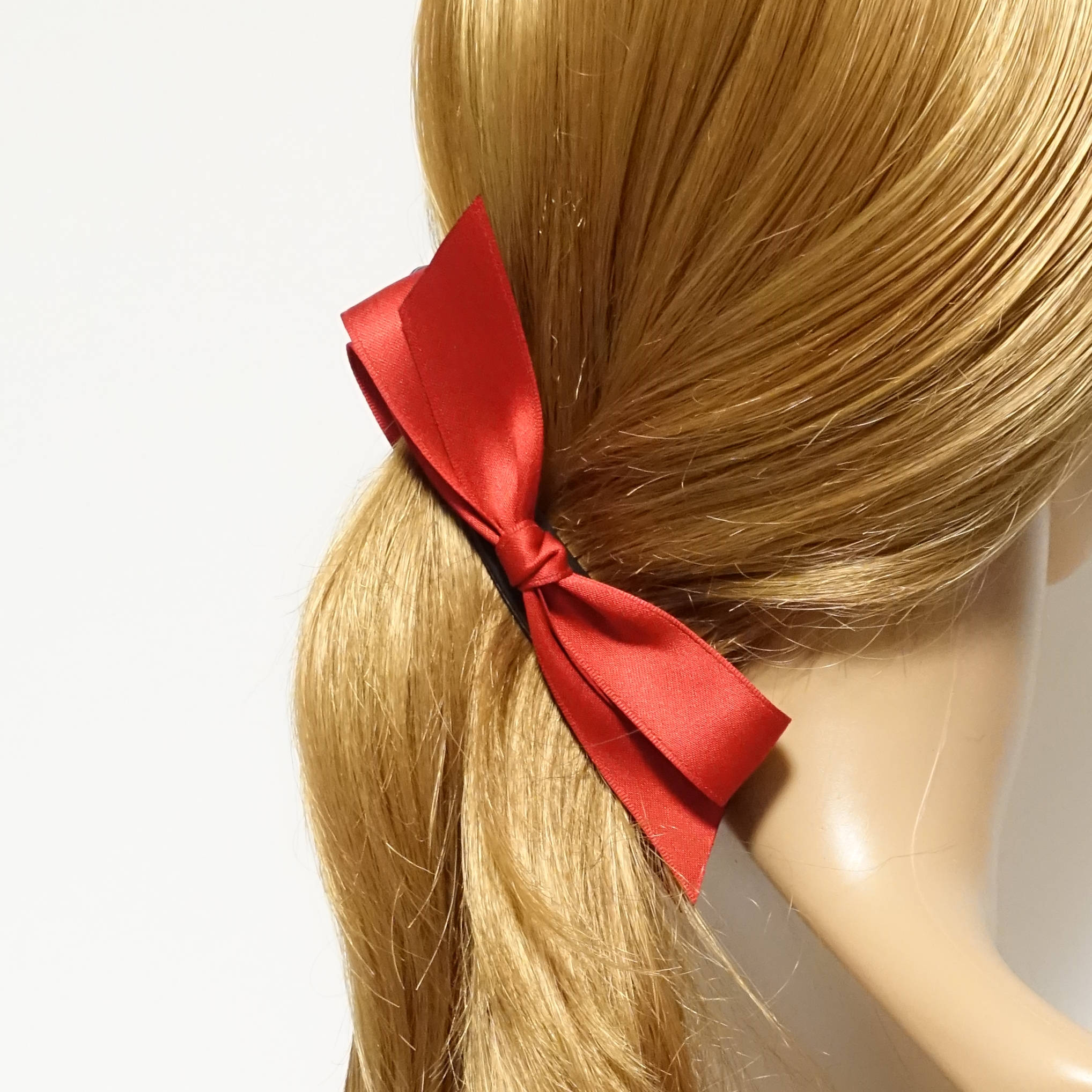 veryshine.com Red Handmade Glossy Satin Thin Bow  Banana Hair Clip Simple Bow Hair Accessory for Women