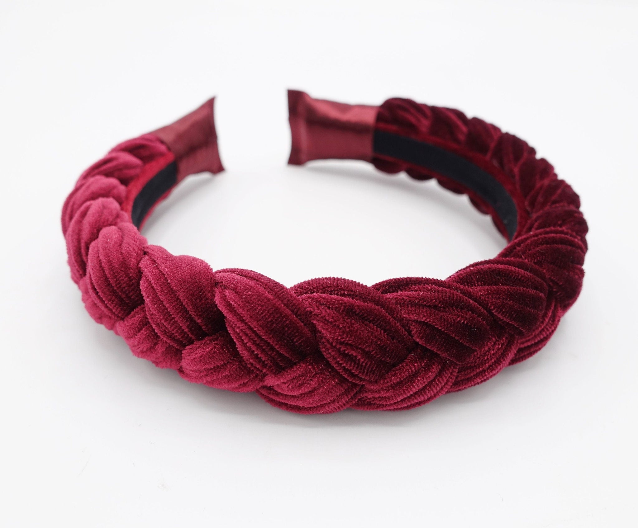 veryshine.com Red wine Brooklyn braided velvet headband stylish chunky fashionable hairband for women