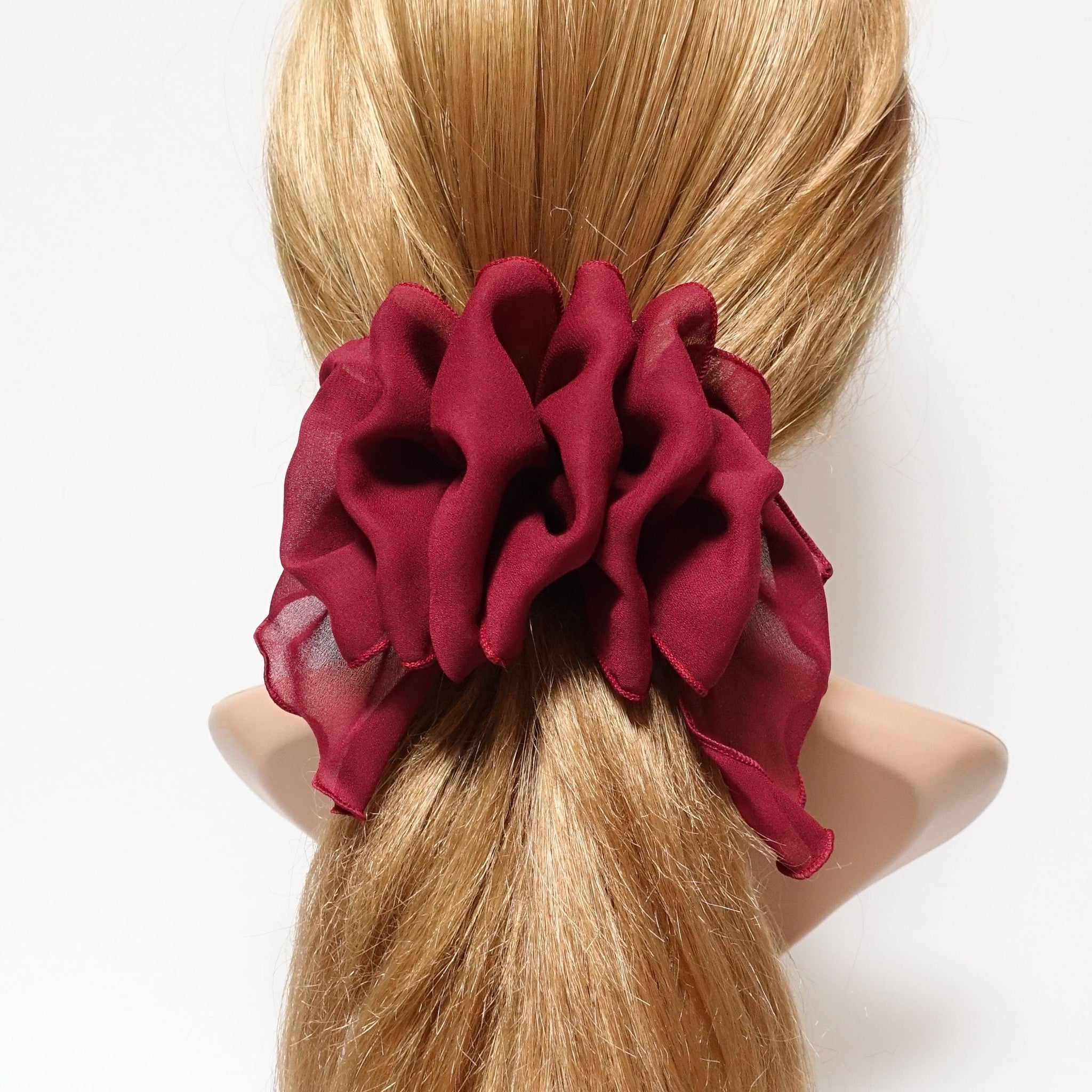 veryshine.com Red wine chiffon ruffle flower hair barrette woman hair accessory