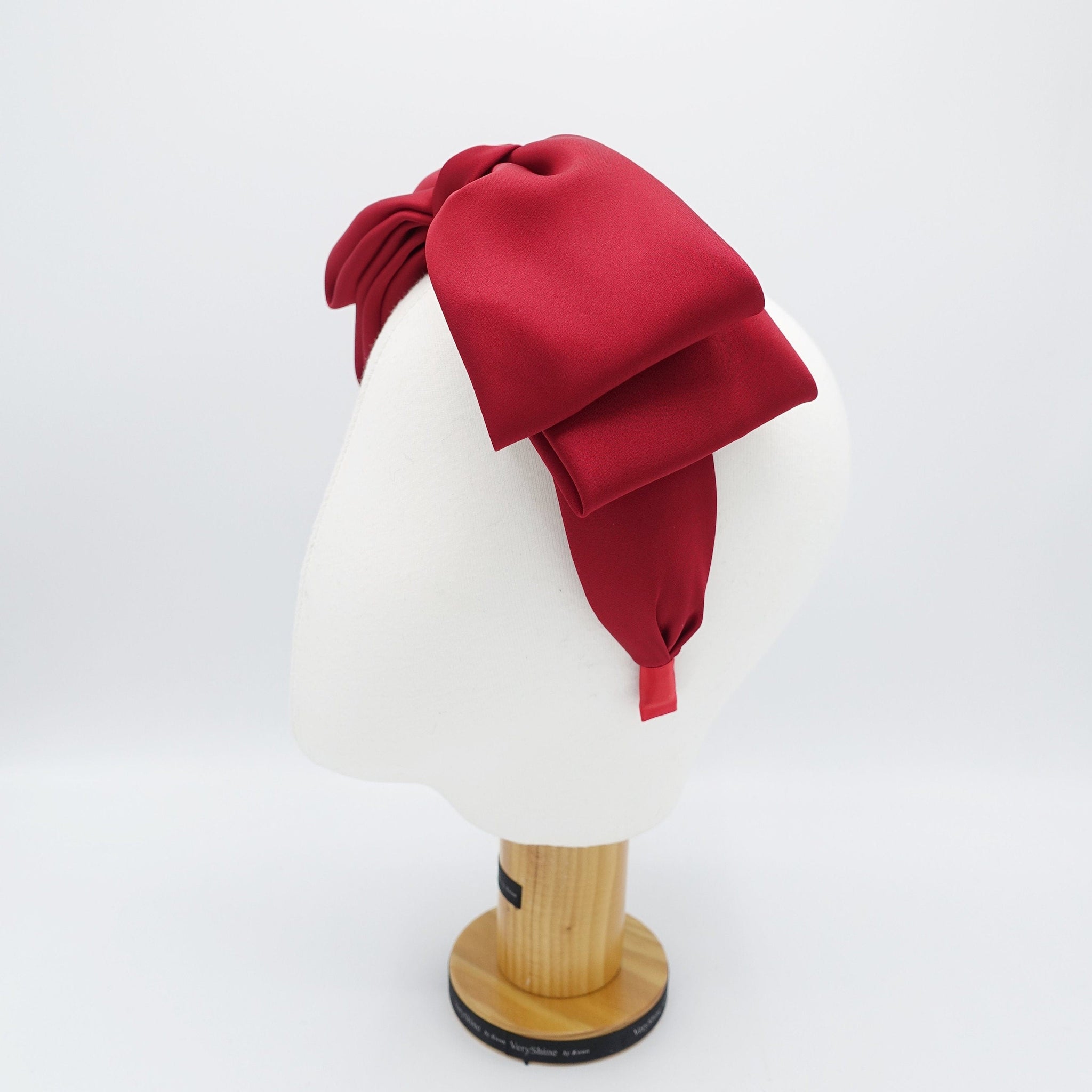 veryshine.com Red wine double layered satin bow headband glossy hairband for women