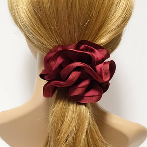 veryshine.com Red wine Grosgrain Trim Satin Hair Scrunchies Hair Elastics for Woman