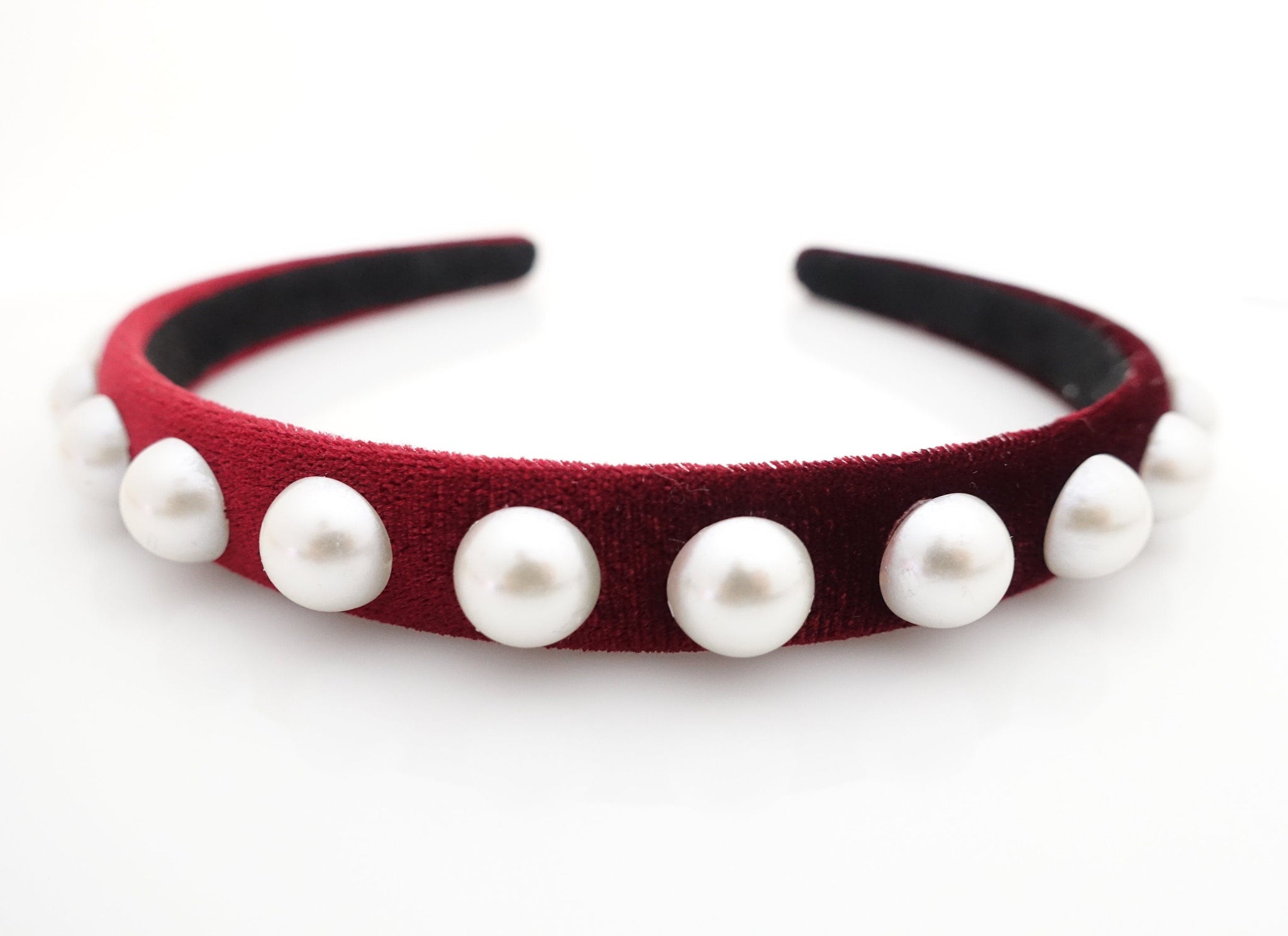 veryshine.com Red wine pearl decorated velvet hairband elegant fashion headband for woman