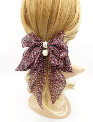 veryshine.com Red wine retro print hair bow chiffon hair accessory for women