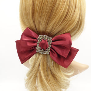 veryshine.com Red wine rhinestone buckle embellished satin hair bow