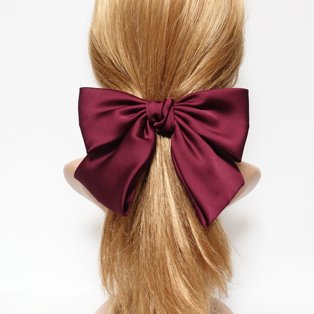 veryshine.com Red wine silk satin big K bow barrette glossy satin women hair accessory for women