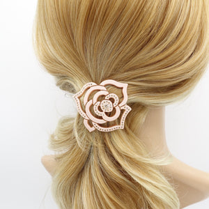 veryshine.com rhinestone embellished camellia flower cellulose hair clip women hair accessory