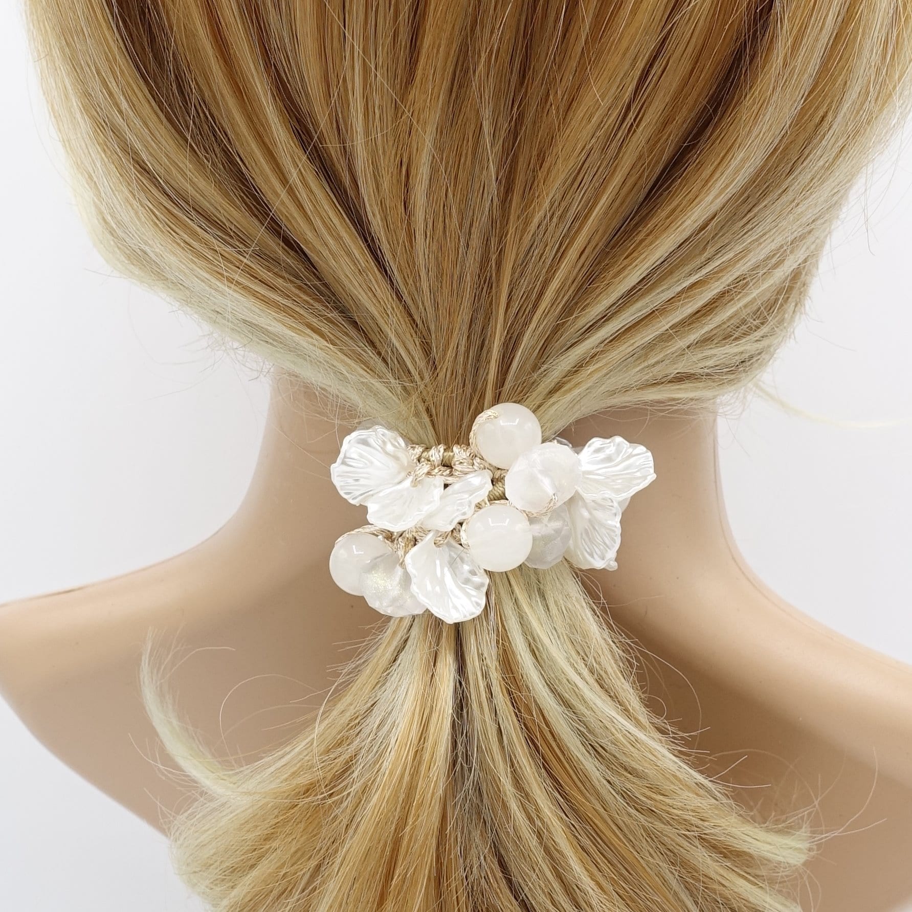 veryshine.com Scrunchie acrylic scallops balls beaded hair elastic ponytail holder woman hair accessory