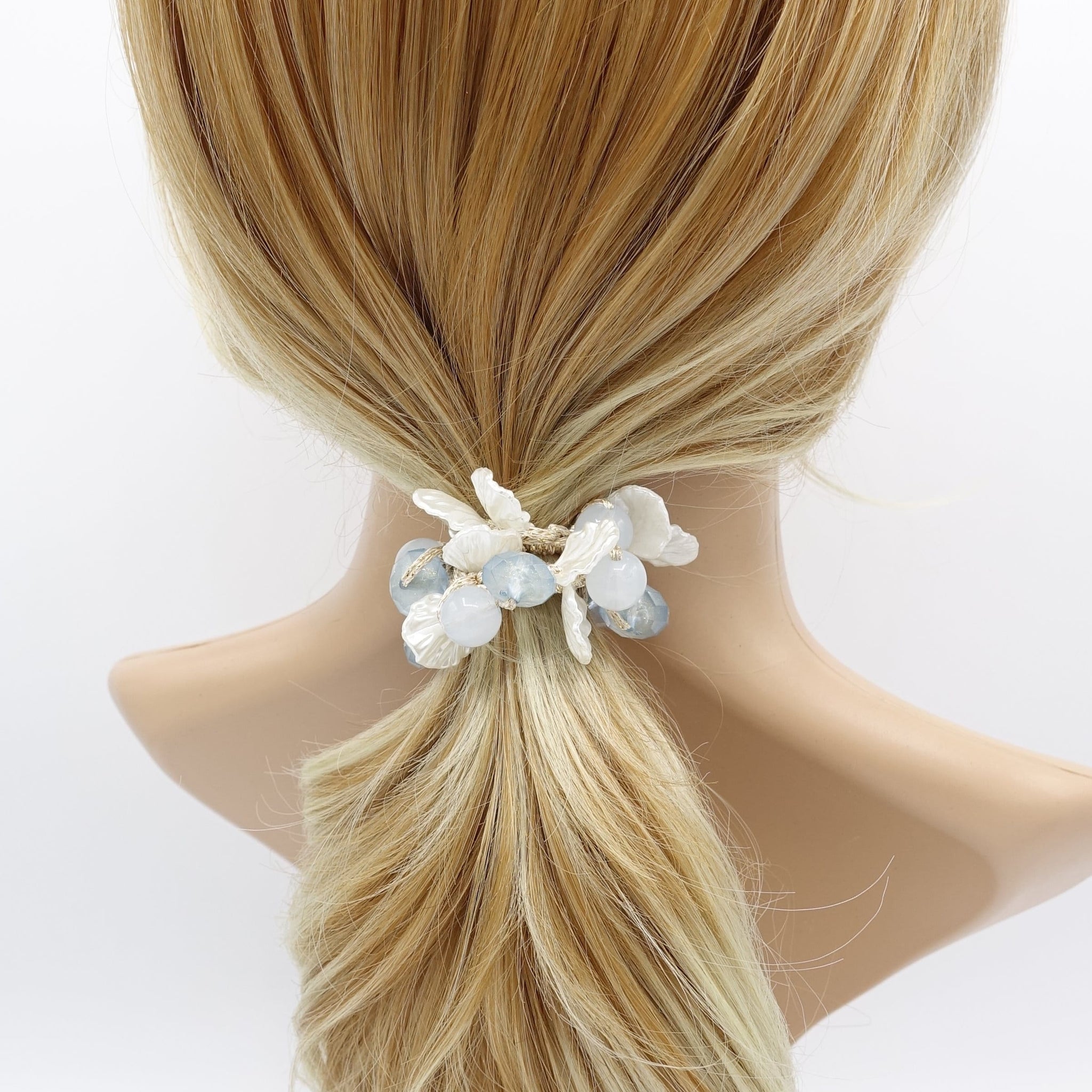 veryshine.com Scrunchie acrylic scallops balls beaded hair elastic ponytail holder woman hair accessory