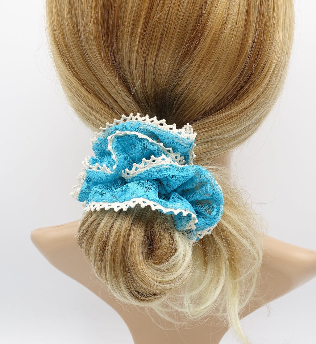veryshine.com Scrunchies Aqua blue floral lace scrunchies,, double edge scrunchies for women