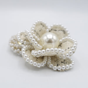 veryshine.com Scrunchies Beige camellia scrunchies, pearl flower hair ties, flower scrunchies for women