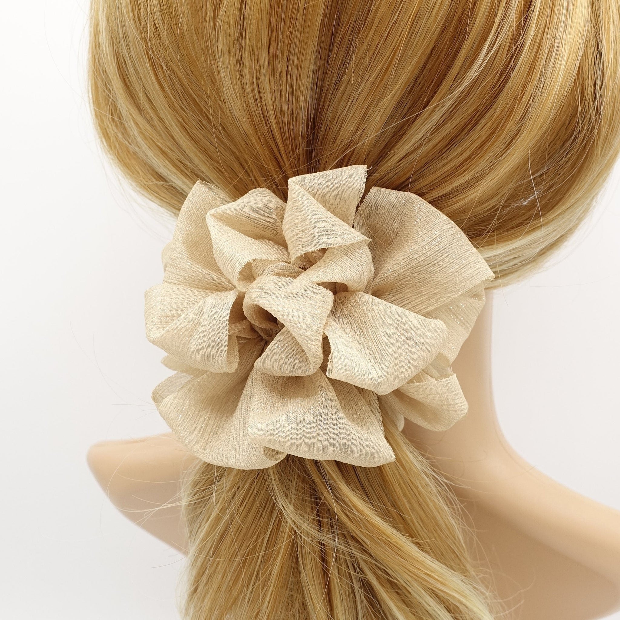 veryshine.com Scrunchies Beige crinkled chiffon loop wave hair scrunchies women hair elastic accessory