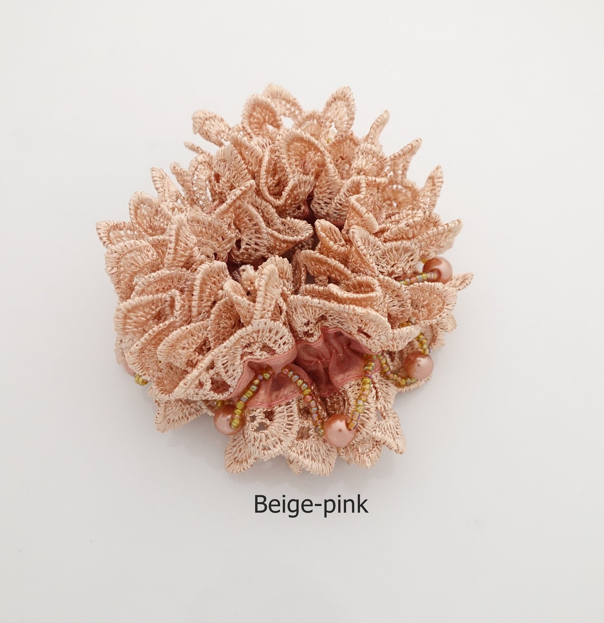 veryshine.com Scrunchies Beige-pink lace sleek pearl ball beaded scrunchy woman elastic hair ties scrunchies